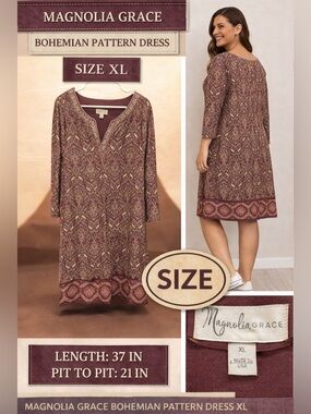 Magnolia grace bohemian pattern dress XL length 37in pit to pit 21in